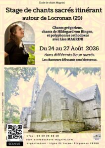 Stage de chant sacré itinérant en Bretagne  du 24 au 27 Août 2026 avec Lisa Magrini